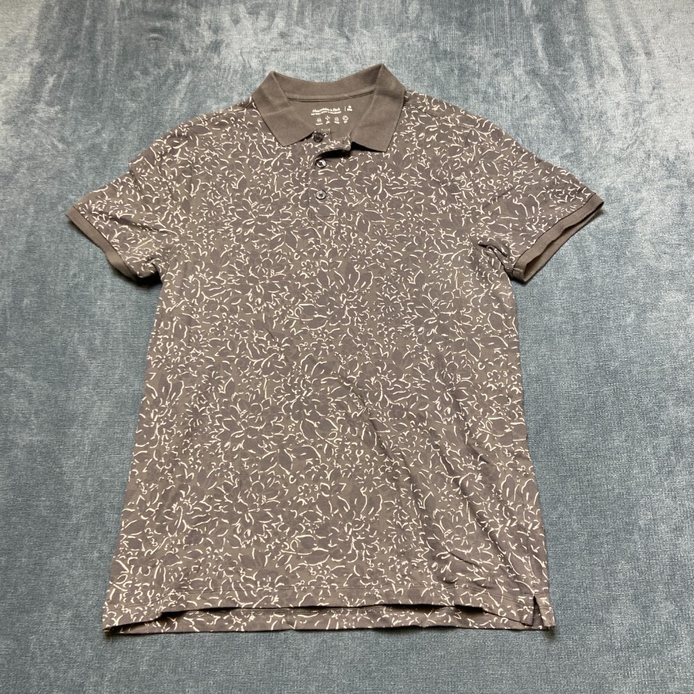Abercrombie & Fitch Don't Sweat It Collection Polo Shirt Mens Medium Gray Floral